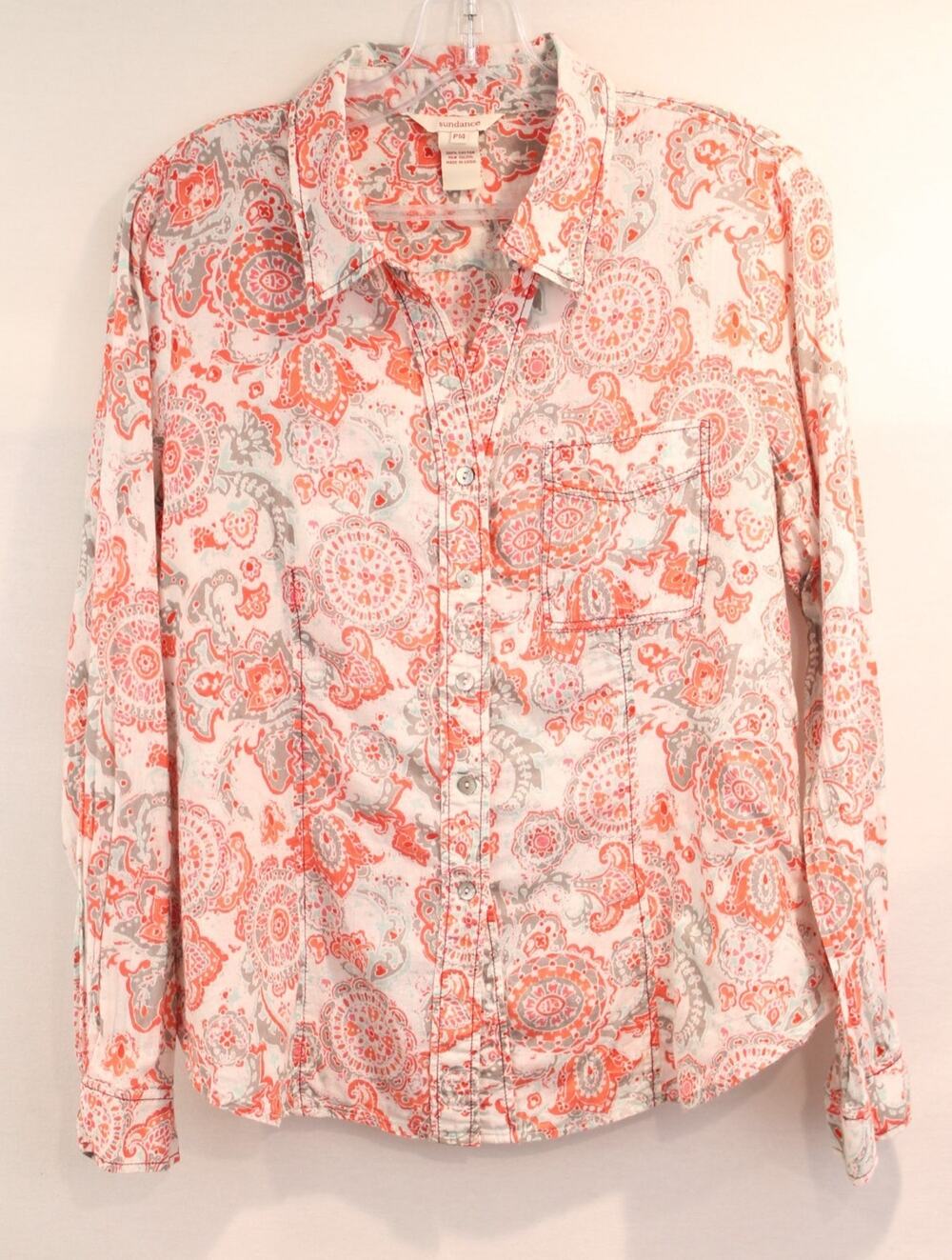 Sundance Paisley Western Cowgirl Top Womens size 14P Collar V-Neck Button-up